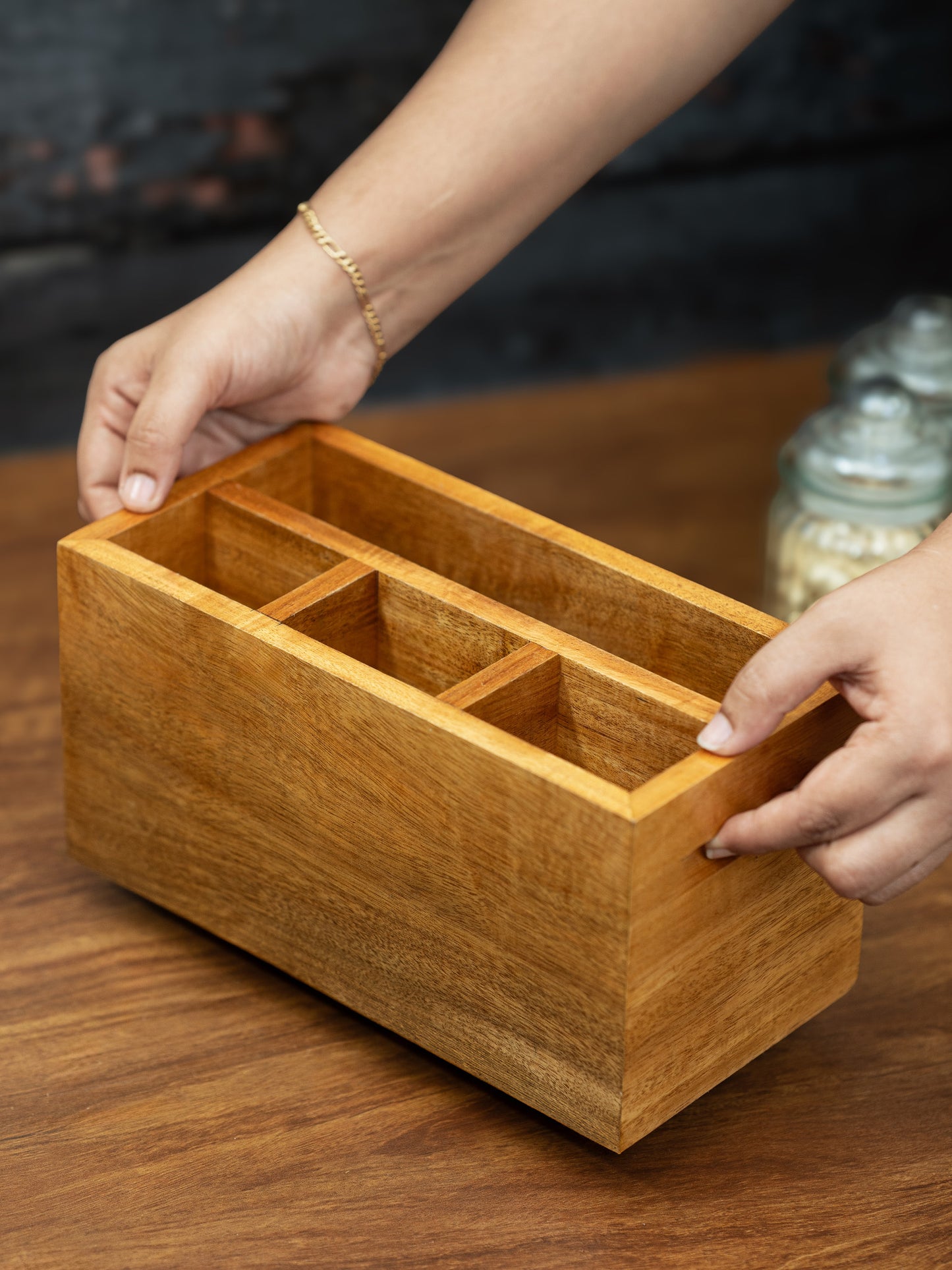 Acacia Wooden Cutlery Stand