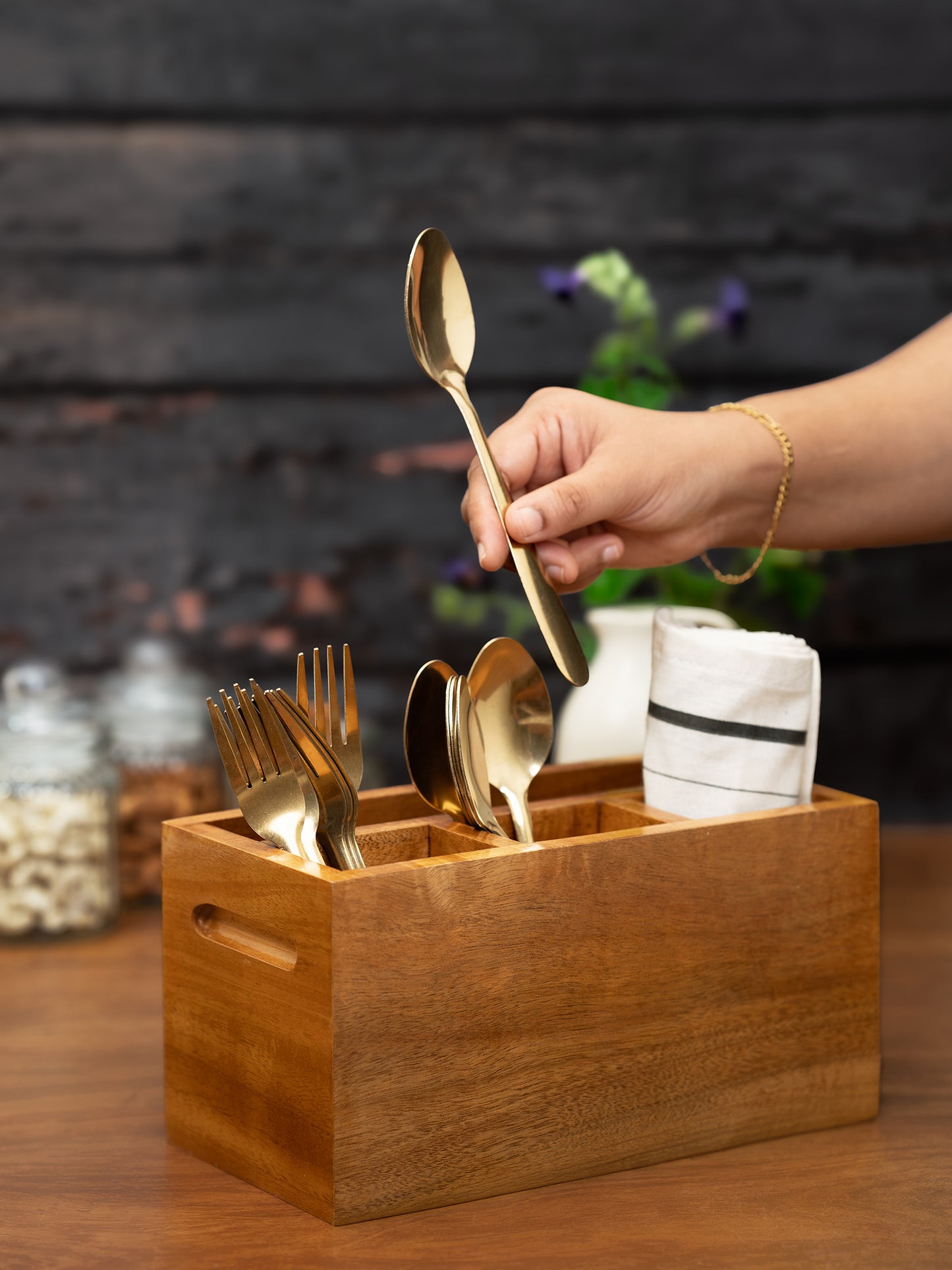 Acacia Wooden Cutlery Stand