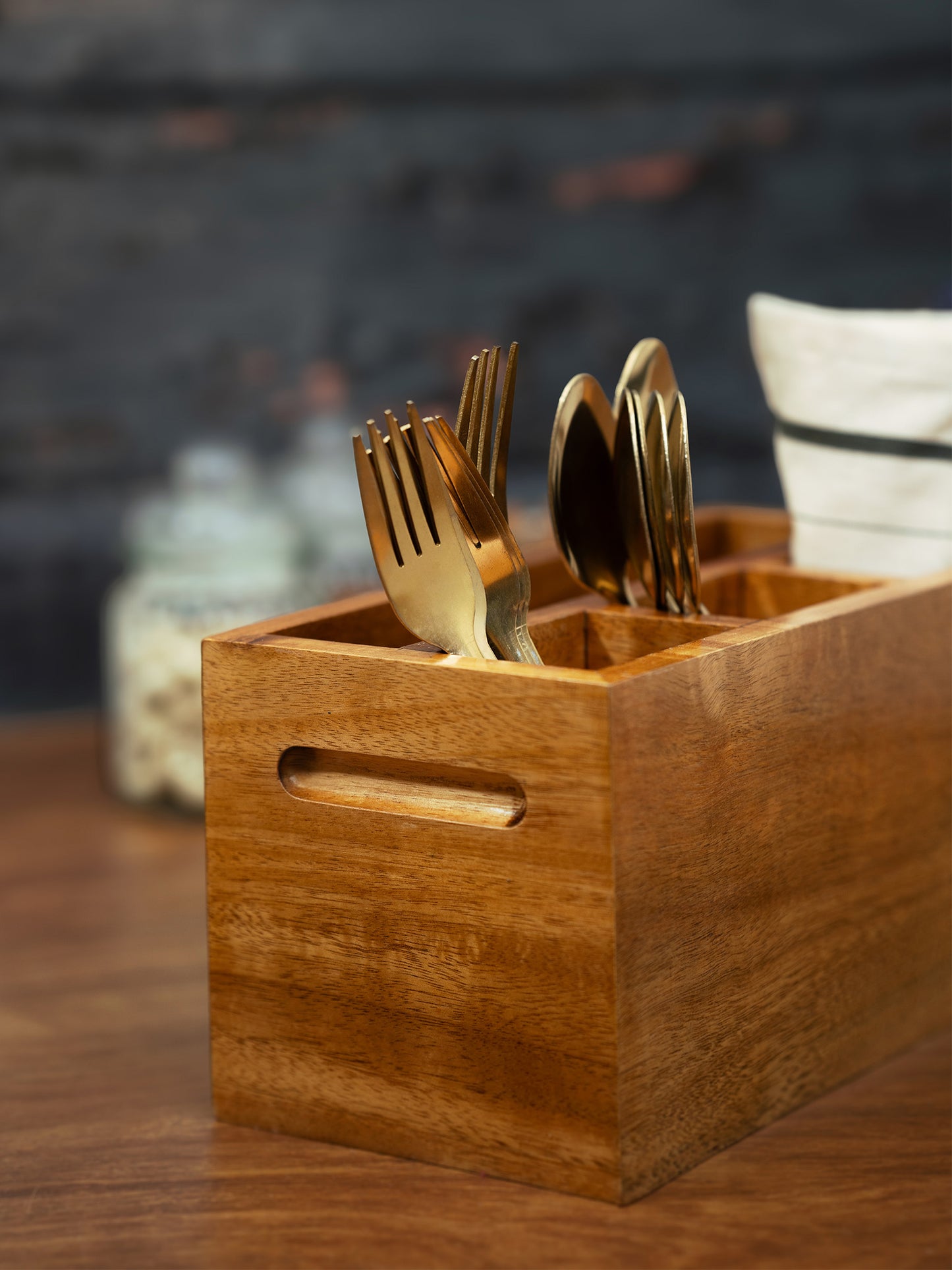 Acacia Wooden Cutlery Stand